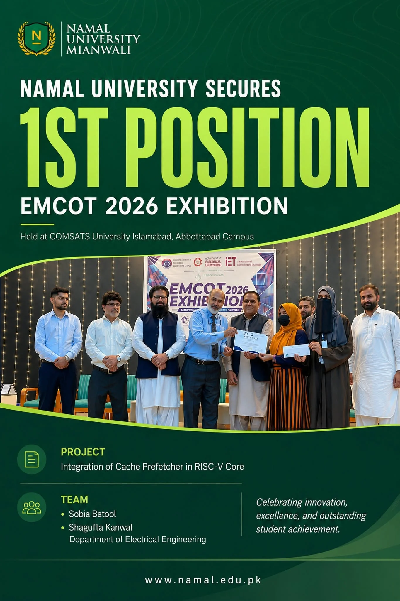 Namal Students Secure 1st Position at EMCOT 2026 Exhibition