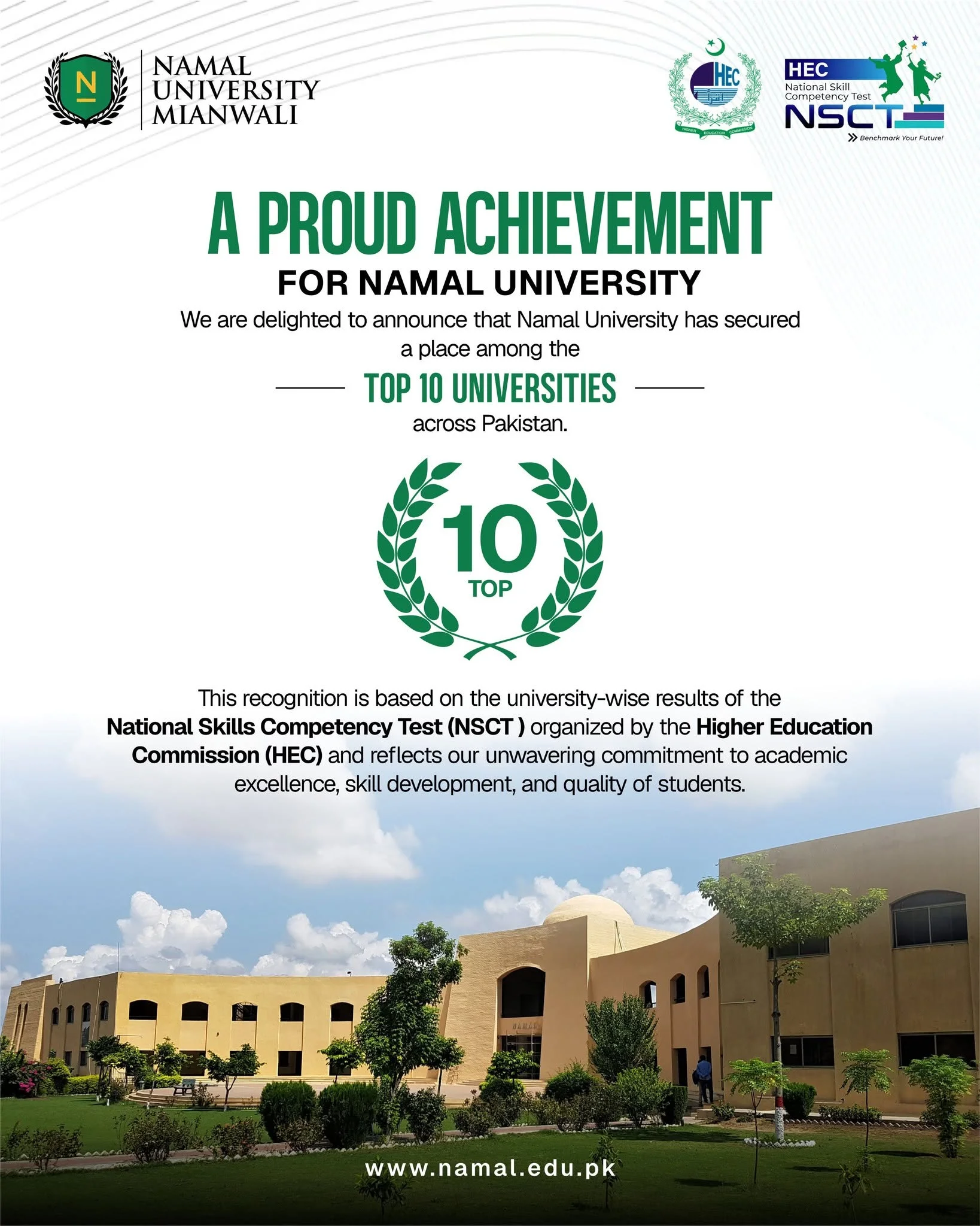 Namal Secures Top 10 Position in HEC NSCT Results