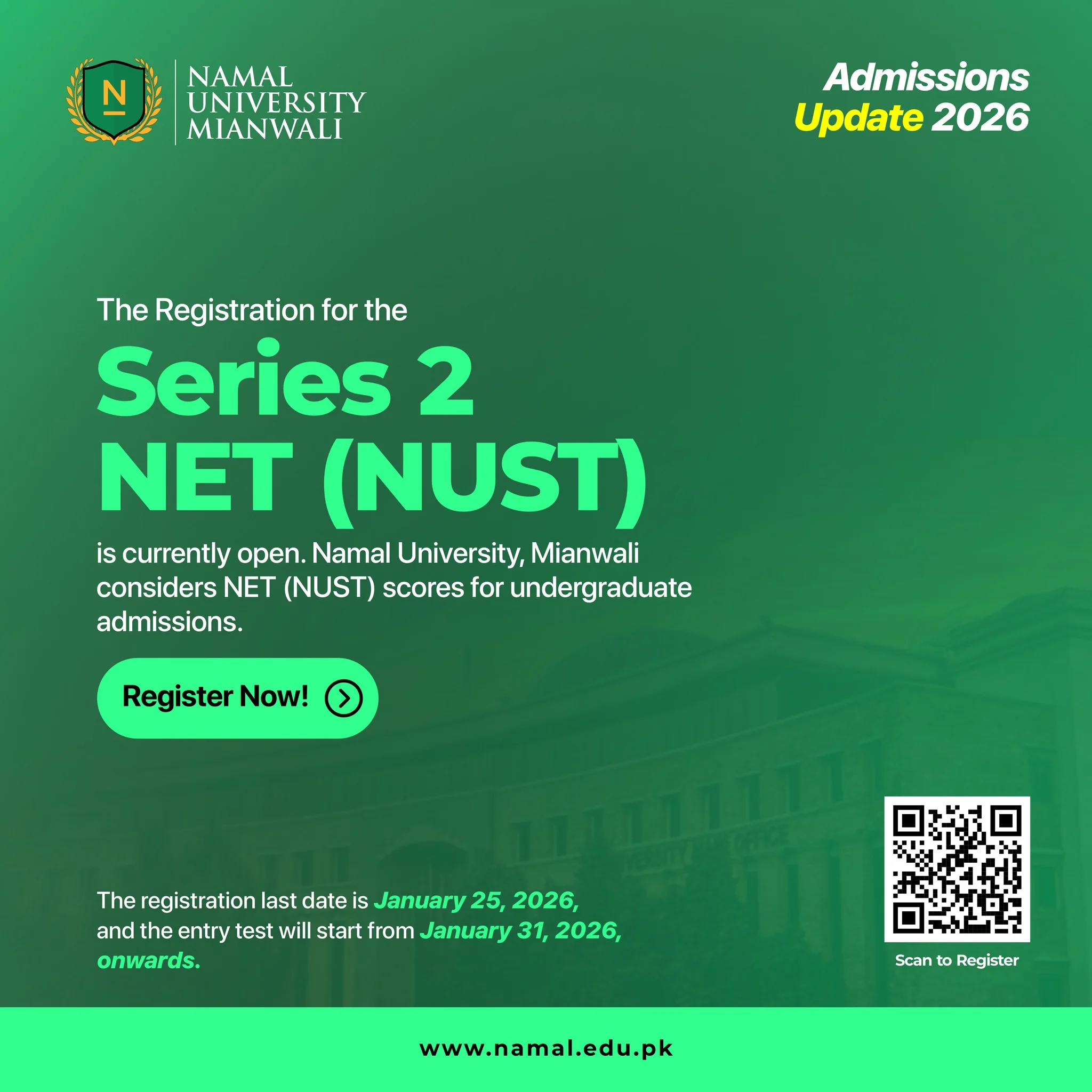 Admissions Open – Fall 2026 | Namal University, Mianwali