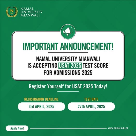 Apply to Namal University – USAT Accepts for Fall 2025