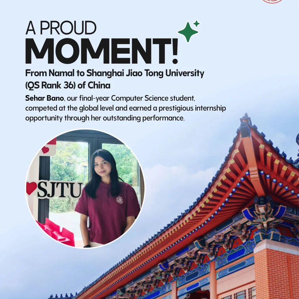 Namal Student Secures Prestigious Research Internship at Shanghai Jiao Tong University, China