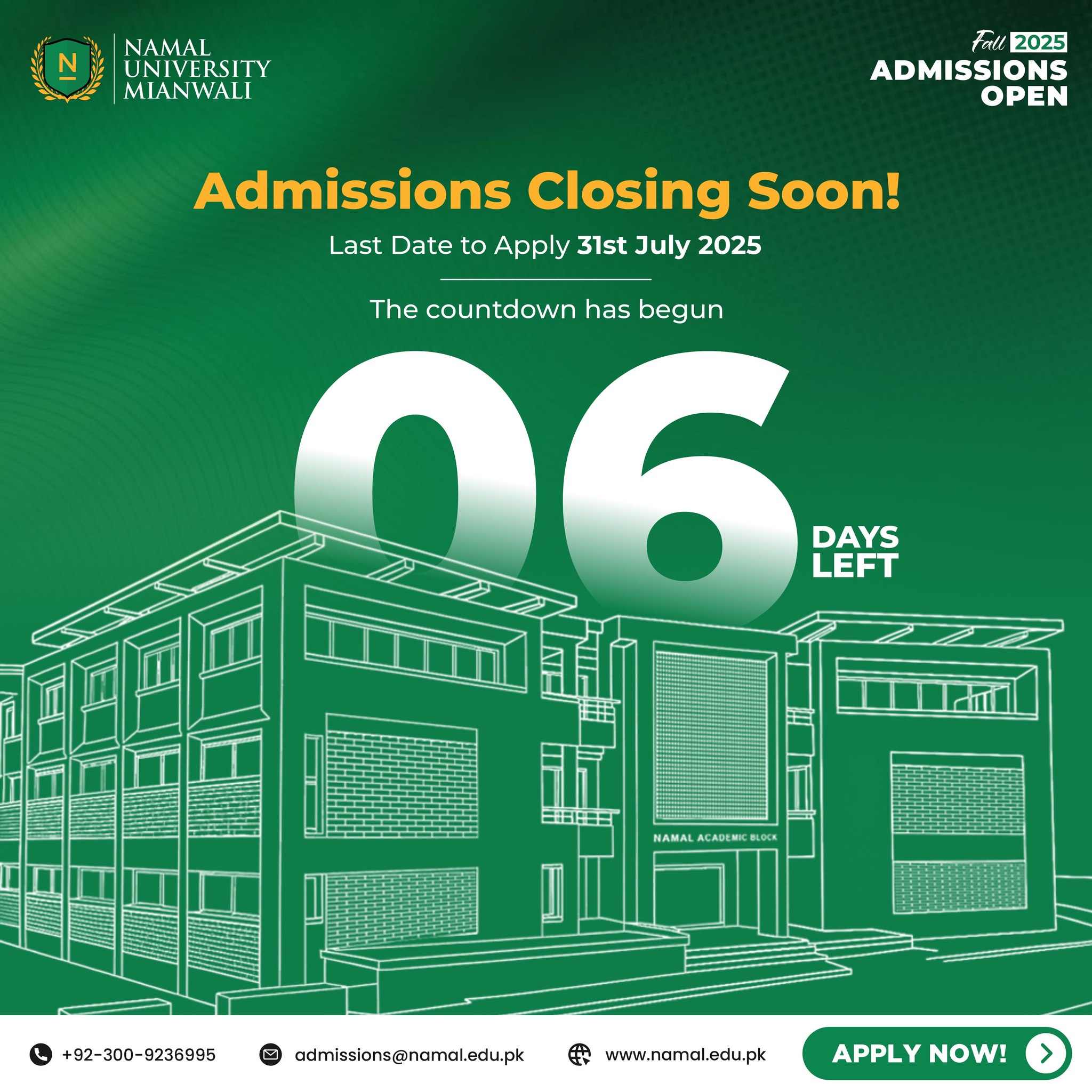 Admissions Deadline Alert