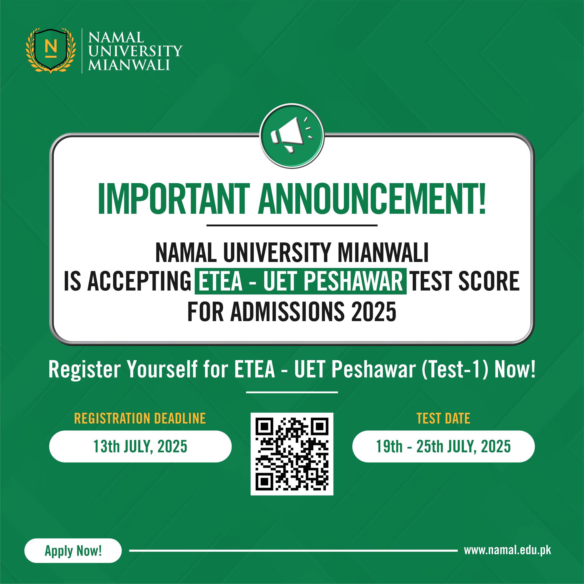 Namal University Accepts Multiple Entry Tests – Apply Now